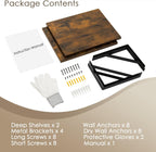 DINZI LVJ Deep Floating Shelves, 16"W x 12"D Wall Shelves Set of 2, Wide Display Shelf Wall Mounted with Brackets, Easy-to-Install Floating Bookshelf for Living Room, Bathroom, Bedroom, Rustic Brown