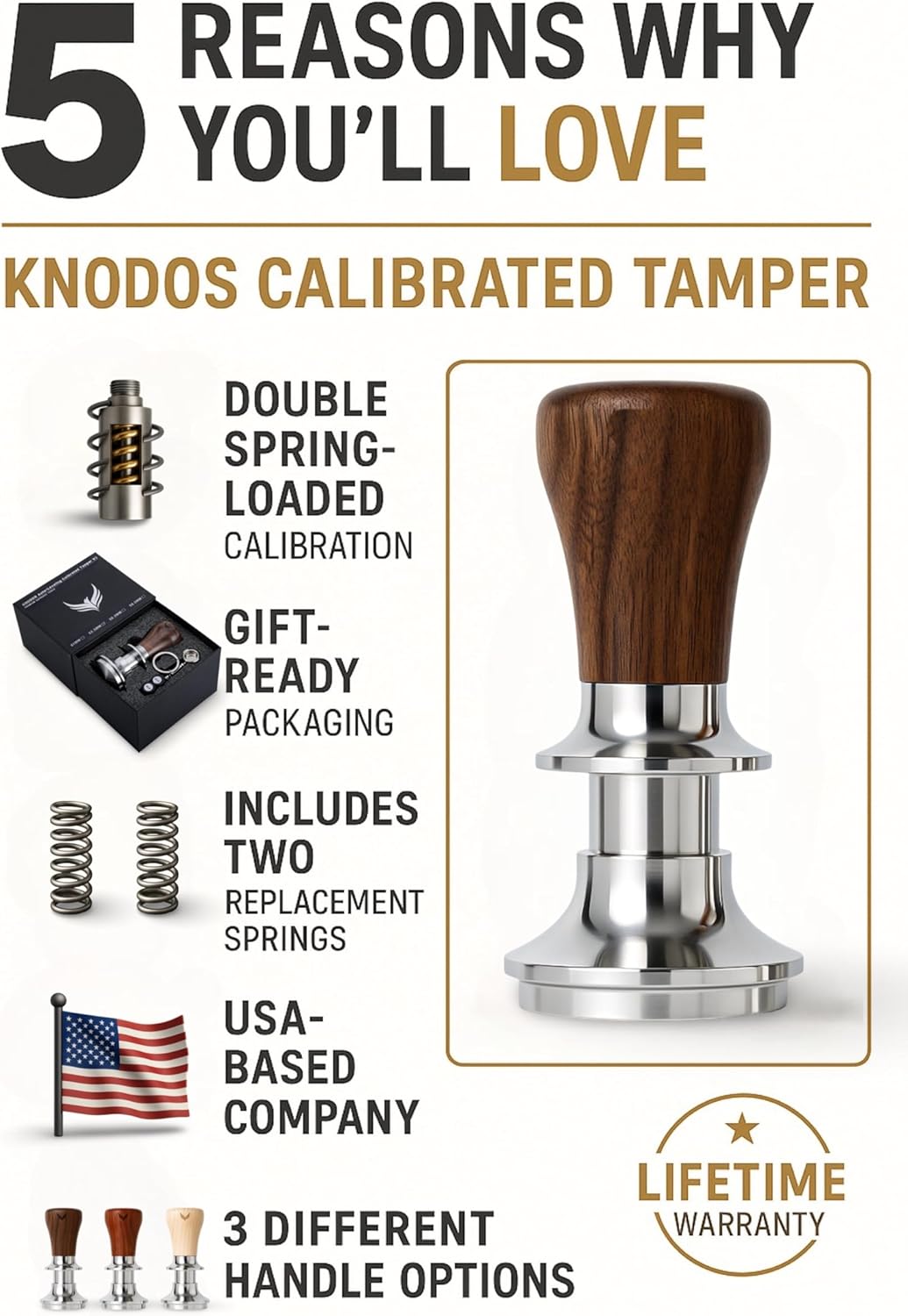 58.5mm Tamper with Walnut Handle Self-Leveling & Double Spring Loaded Calibrated Design Fits 58mm Portafilter Basket for Precise Consistent Shots