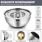 TeamFar Mixing Bowls with Lids Set, 7/3.5/2.5/1.5/1 QT, Stainless Steel Large Metal Salad Nesting Bowl, Non-Slip Silicone Bottom & Airtight Lid, Healthy & Deep - Set of 5(Black)