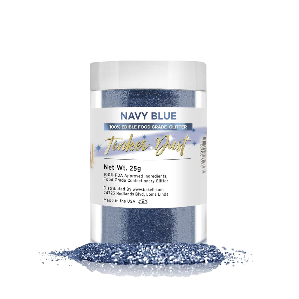BAKELL Navy Blue Edible Glitter, 25 Grams | TINKER DUST Edible Glitter | KOSHER Certified | 100% Edible Glitter | Cakes, Cupcakes, Cake Pops, Drinks, Dessert Vegan Glitter & Dusts (25g, Navy Blue)