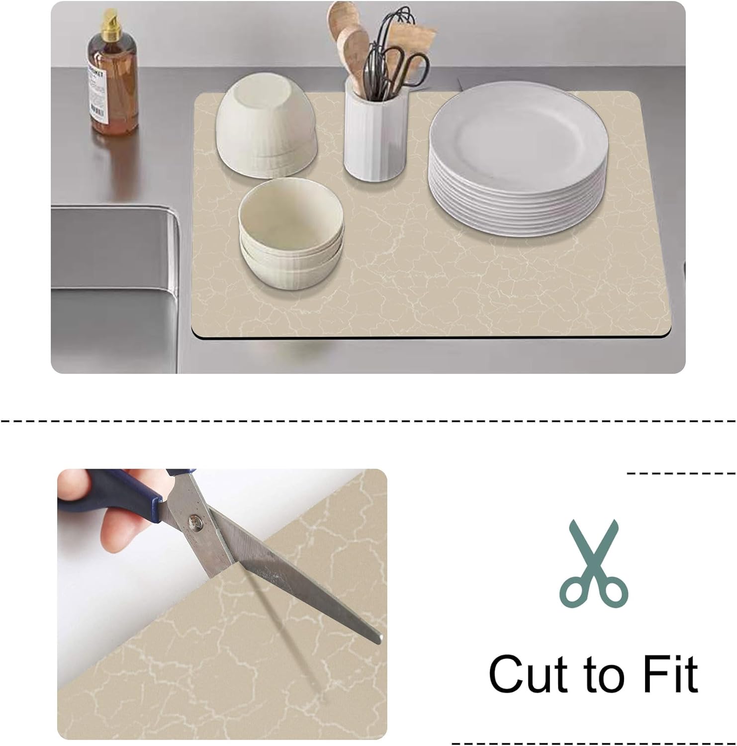 Golener Coffee Bar Mat,Under Coffee Maker Mat,23"x15"Coffee Tray Mat Under Coffee Machine,Rubber Coffee Maker Mat,Under Appliance Mats,Silicone Hot Mat for Coffee Machine,Dish Drying Mat, Marble Beige