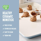 GreenLife Bakeware 18” x 13” Half Cookie Sheet Baking Pan, Non-Toxic PFAS-Free Healthy Ceramic Nonstick, Oven Safe to 450°F, Easy Release, Even Heating, Easy Clean, Blue Haze