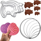 Concha Cutter Mexican bread mold with 5 sizes of pig biscuit cutting machine set, Concha Stamp double-sided mold for baking biscuits (Single sided mold+5 pigs)