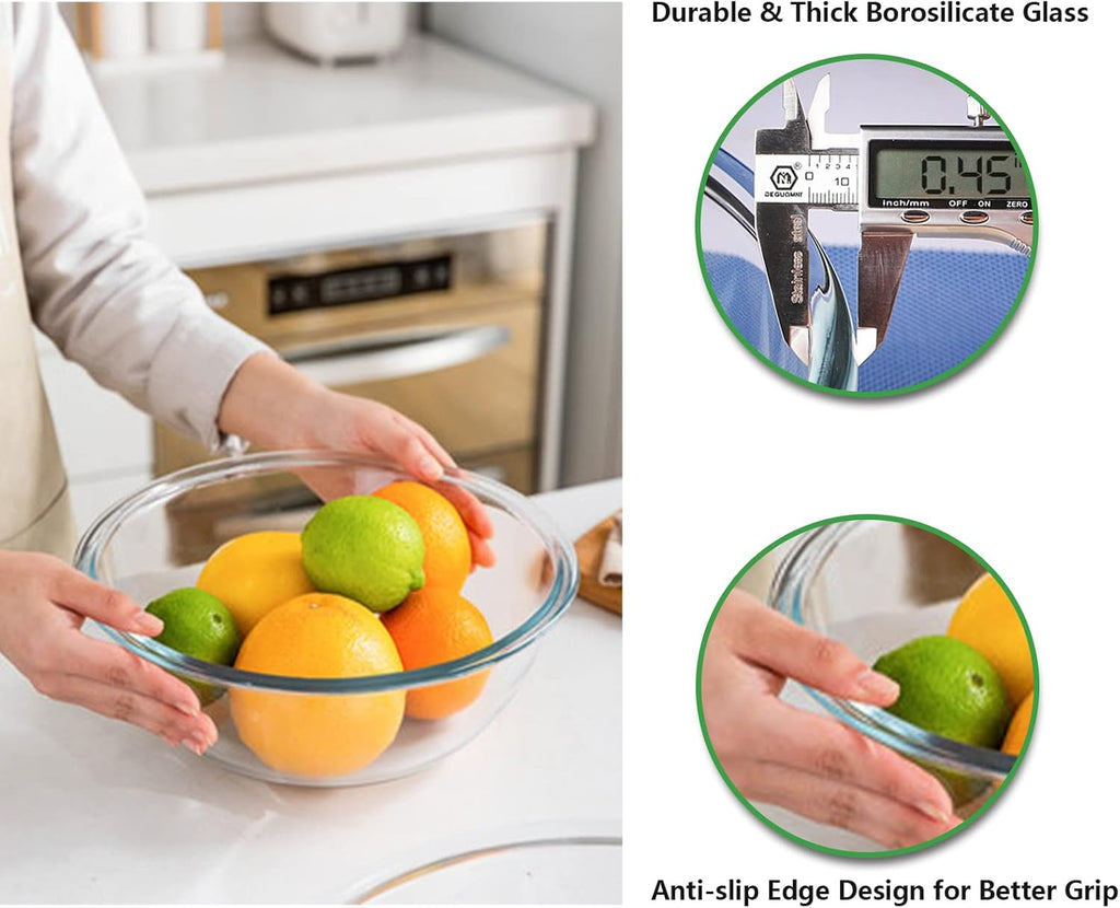 WhiteRhino Glass Mixing Bowl with Lids Set of 4,(1,1.5,2.5,3.7) Large Salad Bowl,Space-Saving Stacking Bowl for Kitchen Food Storage,Glass bowl for Cooking,Baking