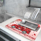 Valentine's Day Dish Drying Mats for Kitchen Counter, Happy Valentine's Day Dish Mat Absorbent Reversible Microfiber Dish Drying Pad Love Kitche Mat Dish Drainer Rack Mats for Coffee Bar 18"x24"