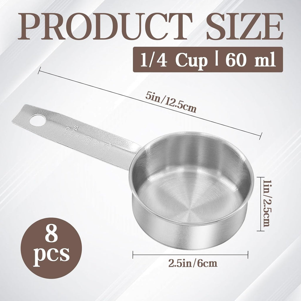 8Pcs Stainless Steel Measuring Cup, 1/4 Cup (60ml, 2oz) Metal Measuring Cup, Small Measuring Scoops Coffee Scoop with Comfortable Hand for Kitchen Cooking Baking