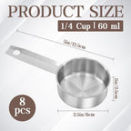 8Pcs Stainless Steel Measuring Cup, 1/4 Cup (60ml, 2oz) Metal Measuring Cup, Small Measuring Scoops Coffee Scoop with Comfortable Hand for Kitchen Cooking Baking