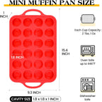 Silicone Mini Muffin Pan With Stainless Steel Reinforced Frame 24 Cups Nonstick Cupcake Molds for Baking Silicone Muffin Tray with Handles(2 Pcs, Red)