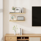 Fun Memories Rustic Floating Shelves for Home Decor, 8 Inch Deep Floating Shelf, Solid Wood Floating Wall Shelves 24 Inch Long, Deep Wall Shelves for Bathroom, Living Room, Natural Finsh, Set of 2