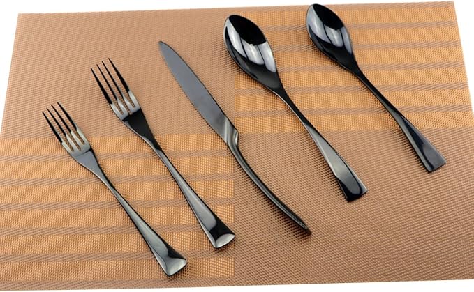 Mirror Polishing Black 18/10 Stainless Steel, 20-Piece Flatware Silverware Set Service for 4 Stainless Steel Cutlery Include Knife Fork Spoon Dishwasher Safe