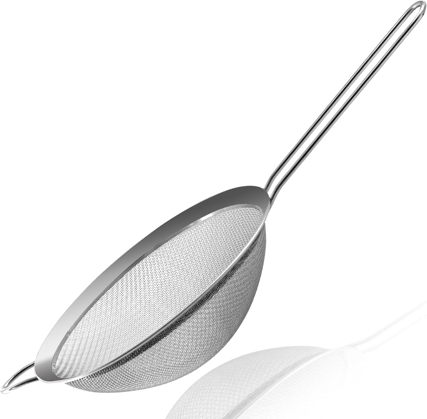 Anaeat Fine Mesh Strainers - Premium Stainless Steel Colander Sieve Sifters, with Durable Mesh and Sturdy Handle, Excellent for Sifting Dry ingredients, Flour, Pastas, Rice, Tea (9.45"）