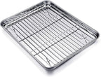 TeamFar Baking Tray and Rack Set, Stainless Steel Baking Pan Cookie Sheet with Cooling Rack, 12.5 x 10 x 1 inch, Non Toxic & Healthy, Easy Clean & Dishwasher Safe