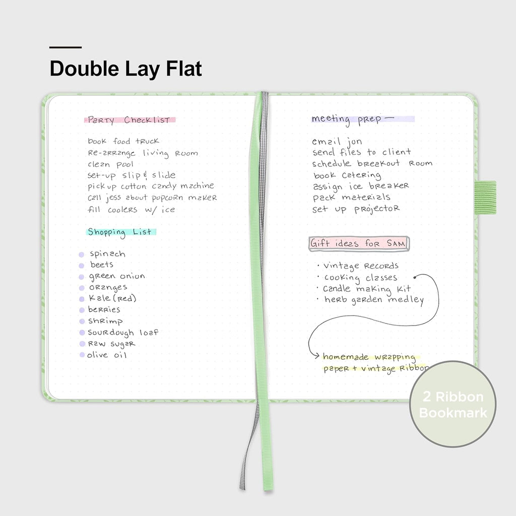 &And Per Se Dotted Journal Notebook for Women&Men with Pattern, A5 Leather Hardcover, 160 Pages 100GSM Thick Dotted Paper, 3 Sheets of Stickers Included(Light Green)