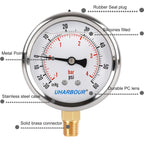 Glycerin Filled Pressure Gauge with 304 Stainless Steel Case, 2.5" Dial Size, 30InHg/60psi, High Accuracy, 1/4" NPT Center Lower Mount…