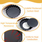 Mini Tart Pans 4 Inch with Removable Bottom, Nonstick Quiche Pan Fluted Carbon Steel Pie Tart Pans for Baking Tartlets, Mousse Cakes, Tart Shells – Set of 7