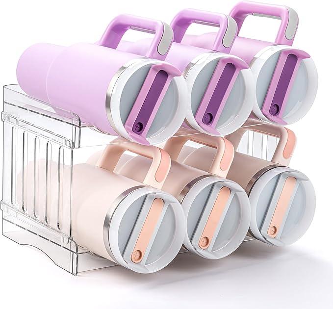 Water Bottle Organizer for Stanley Cup Accessories, Cabinet Organizers and Storage for Meoky 40 oz Tumbler with Handle, Fridge Tumbler Organizer Kitchen Gadgets Gifts, 2Pack Large-6-bottle