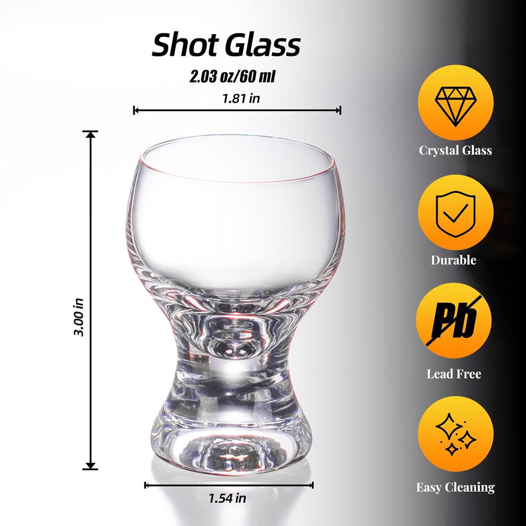 KAMMAK Shot Glasses Set of 2, 60ml/2oz Clear Espresso Shot Glass with Heavy Base for Bar Restaurants Home, Small Whiskey Shot Glass for Vodka, Whiskey, Tequila