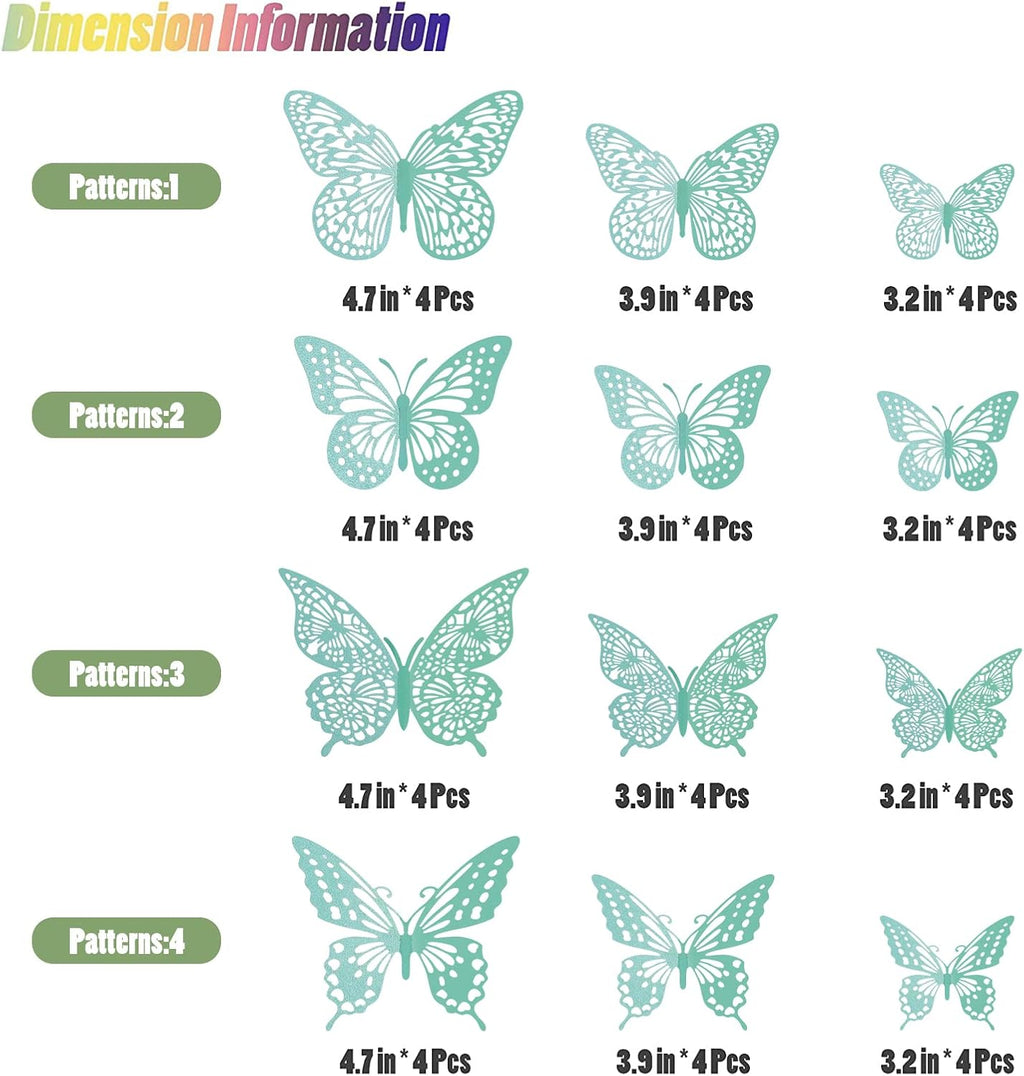 SAOROPEB 3D Butterfly Wall Decor 48 Pcs 4 Styles 3 Sizes, Butterfly Birthday Decorations&Butterfly Party Decorations&Butterfly Cake Decorations-Removable (Pale Turquoise)