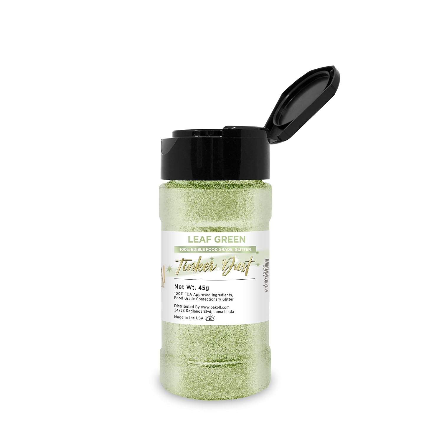 Leaf Green BAKELL Edible Glitter, 45 Grams | TINKER DUST Edible Glitter | KOSHER Certified | 100% Edible Glitter | Cakes, Cupcakes, Cake Pops, Drinks, Dessert Vegan Glitter & Dusts (45g Shaker, Leaf Green)