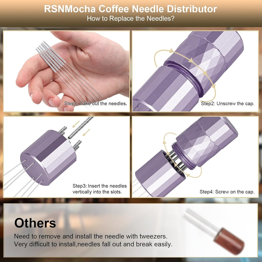 WDT Tool Espresso Distribution Tool,Coffee Distribution Tool with Magnetic Stand, Espresso Accessories with 6 Extra Φ0.25mm Stainless Steel Needles for Barista (Chalk Violet, Φ0.25mm)