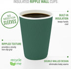 Restaurantware-12 Ounce Disposable Coffee Cups, 500 Ripple Wall Hot Cups For Coffee - Lids Sold Separately, Rolled Rim, Forest Green Paper Insulated Coffee Cups, For Hot Coffee, Tea, And More