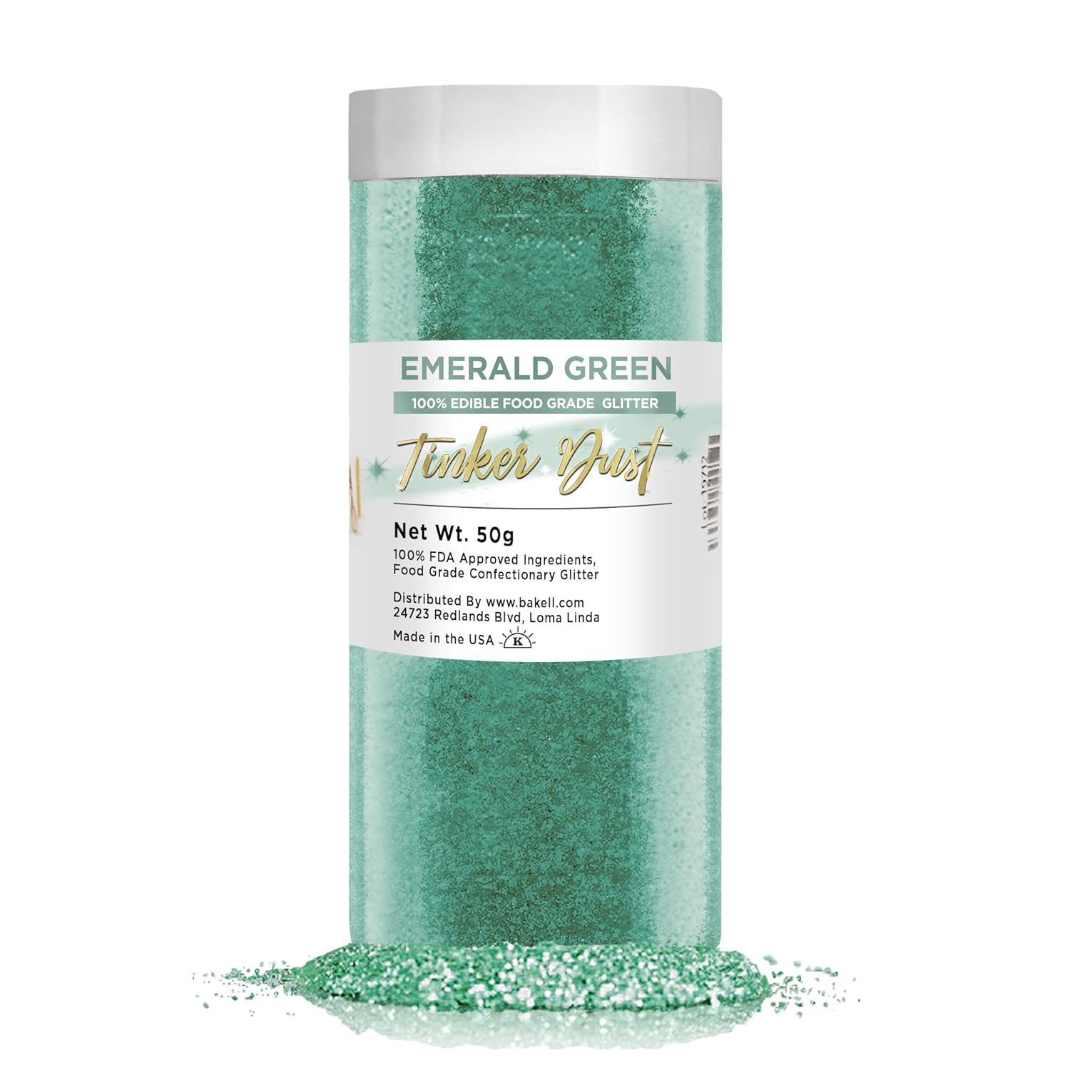 BAKELL Emerald Green Edible Glitter, 50 Grams | TINKER DUST Edible Glitter | KOSHER Certified | 100% Edible Glitter | Cakes, Cupcakes, Cake Pops, Drinks, Dessert Vegan Glitter & Dusts (50g, Emerald Green)