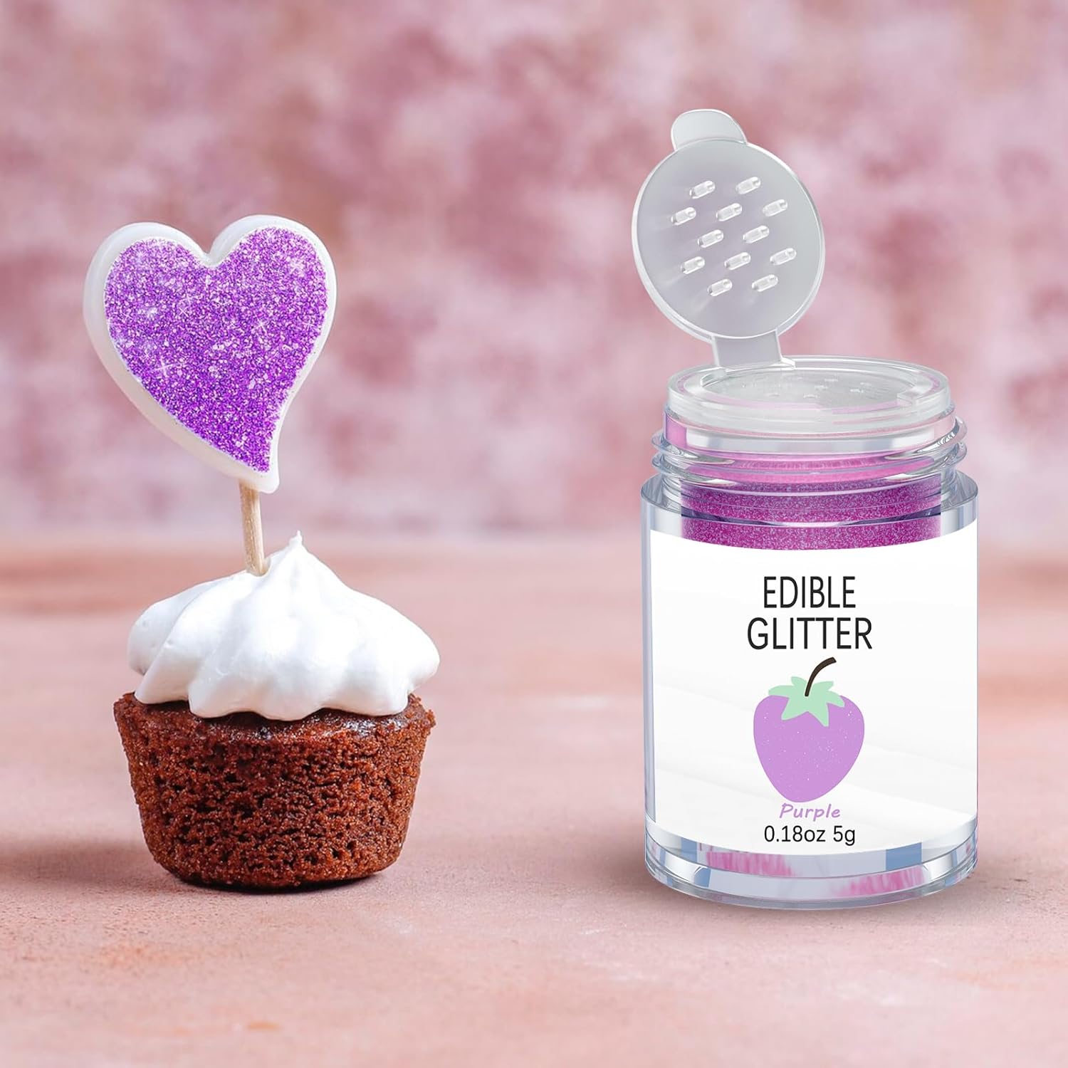 Purple Edible Glimmer Powder Glitter, Colaele 5 grams Food-Grade Luster Dust Metallic Fancy Food Decorating Sprinkle Glimmery Brew Dust for Cake Decorations Drinks Wine Beverage Candy Dessert, Vegan
