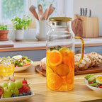 2 Liter 68 oz Glass Pitcher with Lid and Spout, Gold Glass Water Pitcher for Fridge, Glass Carafe for Hot/Cold Water, Large Jug for Iced Tea, Coffee, Juice and Homemade Beverage
