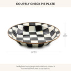 MACKENZIE-CHILDS Enamel Pie Plate, Ovenproof Pie Pan for Cooking and Serving, Black-and-White Courtly Check