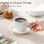 MALACASA 8 OZ Porcelain Espresso Cups with Saucers and Metal Stand Set of 4, Stackable Cappuccino Cups, White Expresso Shots Cup Set for Coffee Drinks, Latte, Tea