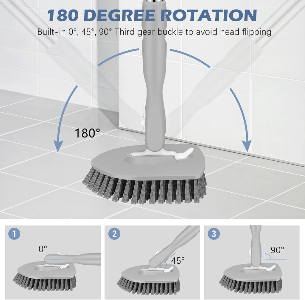 SetSail 4-in-1 Tile Tub Floor Scrubber with 52-inch Adjustable Long Handle Shower Cleaner Brush with Window Scrubber and 3 Replacement Brush Heads for Bathroom Kitchen Walls Tub Tile Sink, Grey