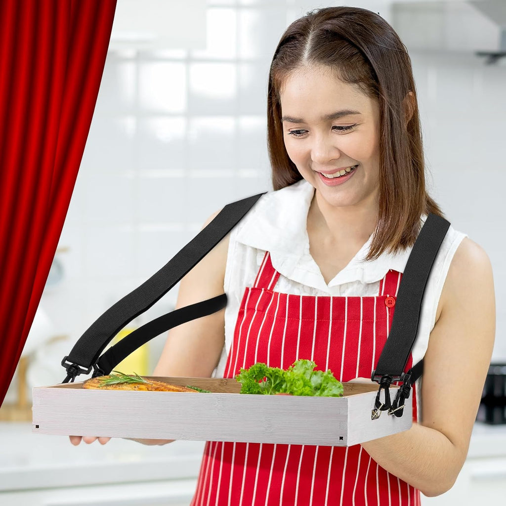 Marsui 2 Pcs Halloween Snack Trays with Straps 15 x 11 x 2 Inch Wooden Movie Night Snack Drink Trays Vendor Usherette Popcorn Drink Beverage Carrier for 20's Theme Carnival Party Costume(White)