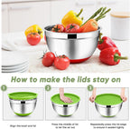 TeamFar Mixing Bowls with Lids Set, 1/1.5/2.5/3.5/7 QT, Stainless Steel Large Metal Nesting Salad Bowl Set of 5, Healthy & Sturdy, Non-slip Bottom & Airtight Lid, Multi-Color