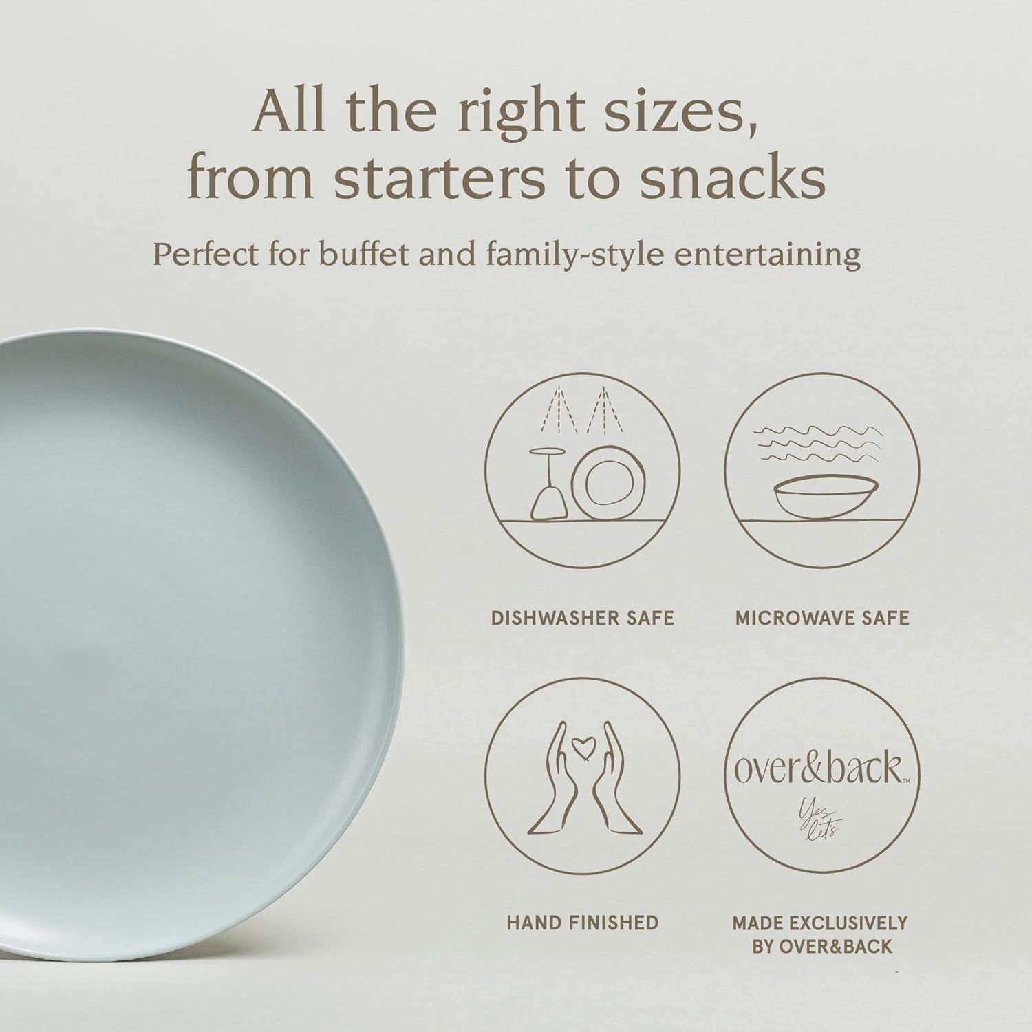 over&back Coupe Stoneware Serving Platter - Elegant 1-Piece Round Serving Platter to Complete Your Kitchen Set - 13.1" x 13.1" - Semi-Matte Fog Blue