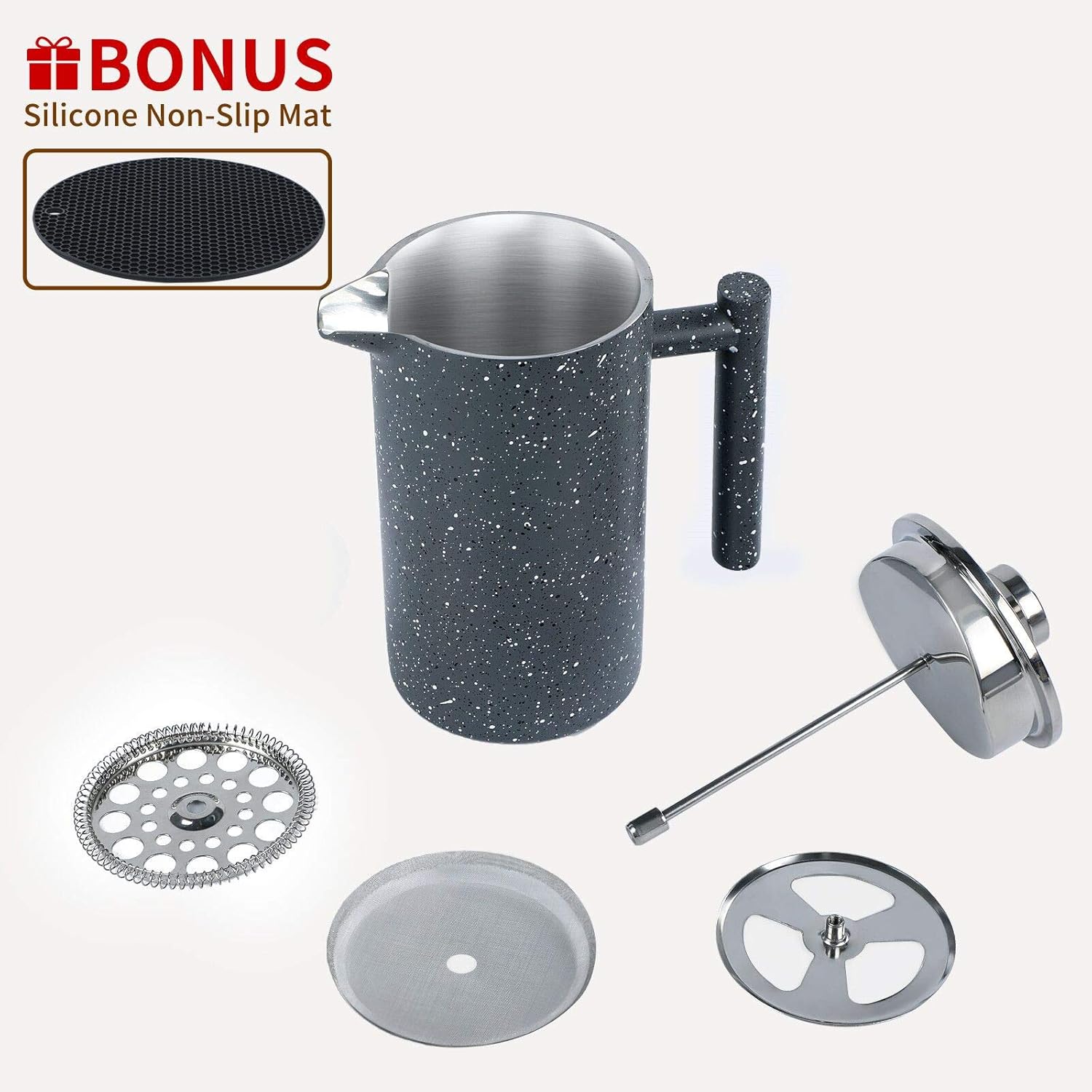 French Press Coffee Maker 34oz with Double-Insulated Stainless Steel Large Metal Coffee Press with 3 Layer Filtration System for Ultimate Coffee Tea Brewing in Travel Camping or Home