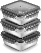 3 Pack Sandwich Containers, 24oz Stainless Steel Sandwich Box with Airtight Lids, Reusable Metal Meal Prep Lunch Boxes, BPA-Free, Dishwasher Safe, Food Storage Containers for Families (Black)