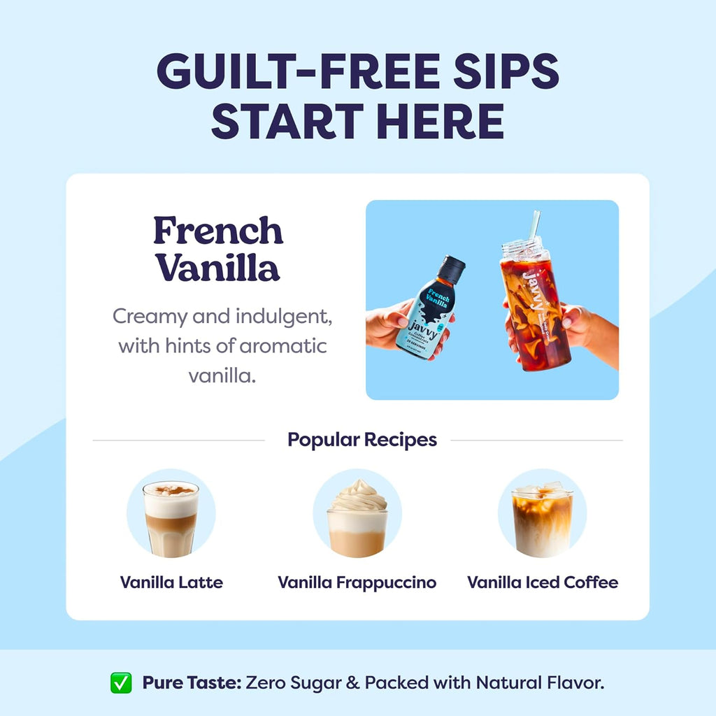 Javvy Coffee Concentrate - Cold Brew Coffee, Perfect for Hot or Iced Instant Coffees, Hot Drinks, Cold Brew Concentrate, 35 Servings - French Vanilla