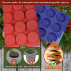 Round Chocolate Cookie Silicone Molds, New Size 12-Cavity Cylinder Chocolate Cover Cookie Silicone Molds for Candy Mini Cakes Jelly Baking (Red Blue)