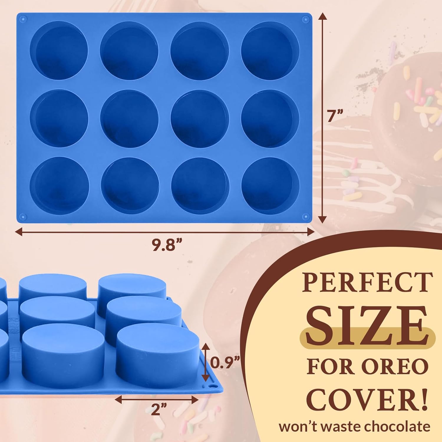 HKNMTT Silicone Round Cookie Mold, 4 PCS Candy Chocolate Moulds, 12-Cavity Cylinder Non-Stick Food Grade BPA Free Moulds for Making Handmade Soap Mini Cake Jelly Brownie Pudding Jello
