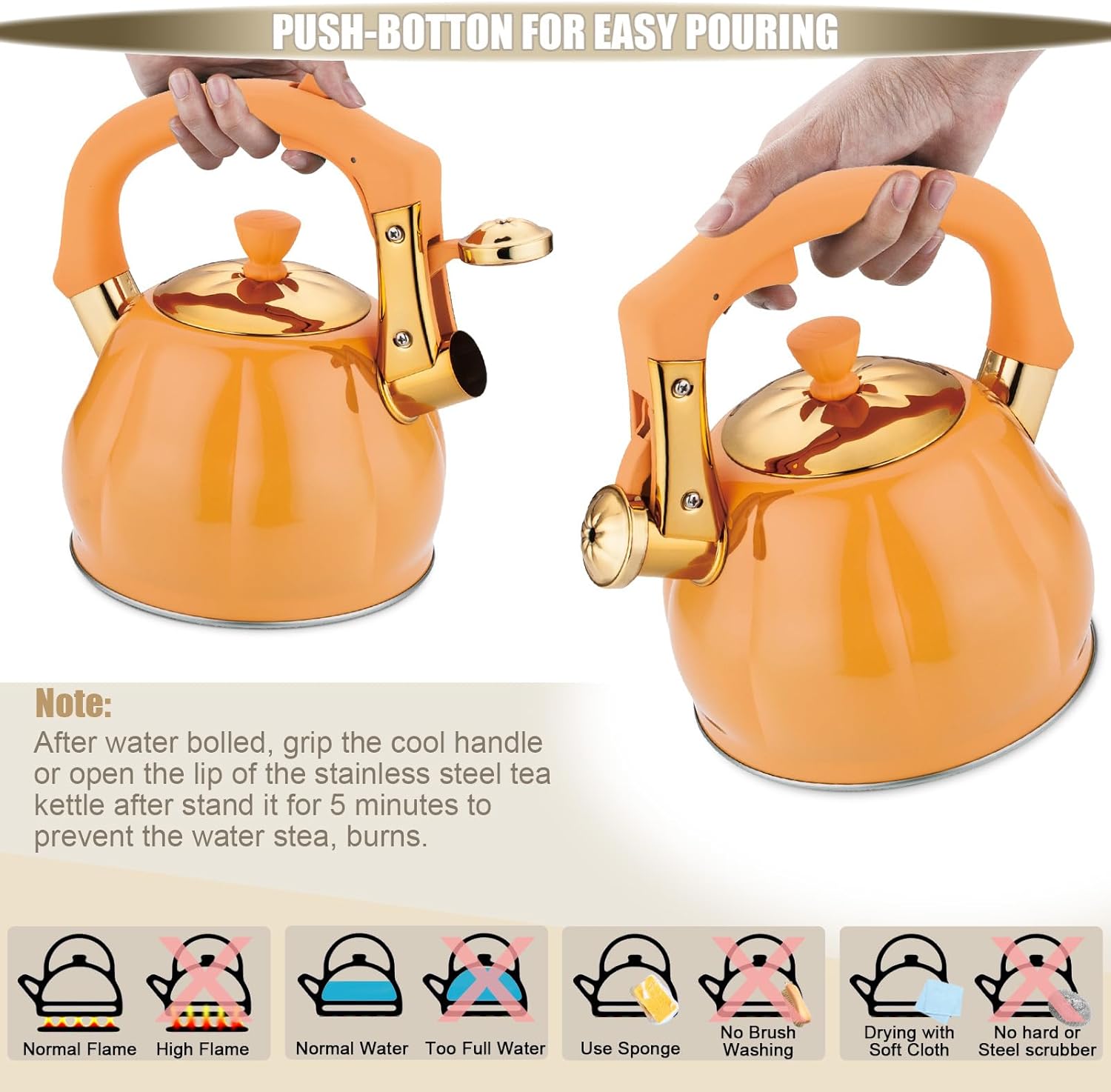 Stainless Steel Tea Kettle for Stove Top Teakettles Stovetop Whistling with Heat Proof Ergonomic Handle 2.5 Quart