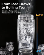 MagnaDrop Tea Tumbler – Double Wall Glass Tea Infuser Cup with Magnetic Steep Control & Bead Switch, Leakproof Travel Mug for Loose Leaf, 12.5oz