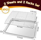 P&P CHEF 17.5 Inch Stainless Steel Baking Sheet with Rack Set (2 Pans+ 2 Racks), Cookie Sheets Baking Trays and Cooling Wire Racks, Oven & Dishwasher Safe, Pans with Flat Racks