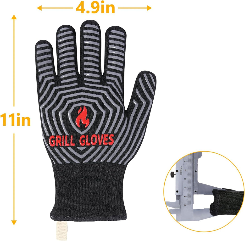 QUWIN BBQ Gloves, Oven Gloves, Grilling Gloves Silicone Non-Slip Oven Mitts, Kitchen Gloves for BBQ, Grilling, Cooking, Baking-1 Pair… (Black, One Size Fits Most)