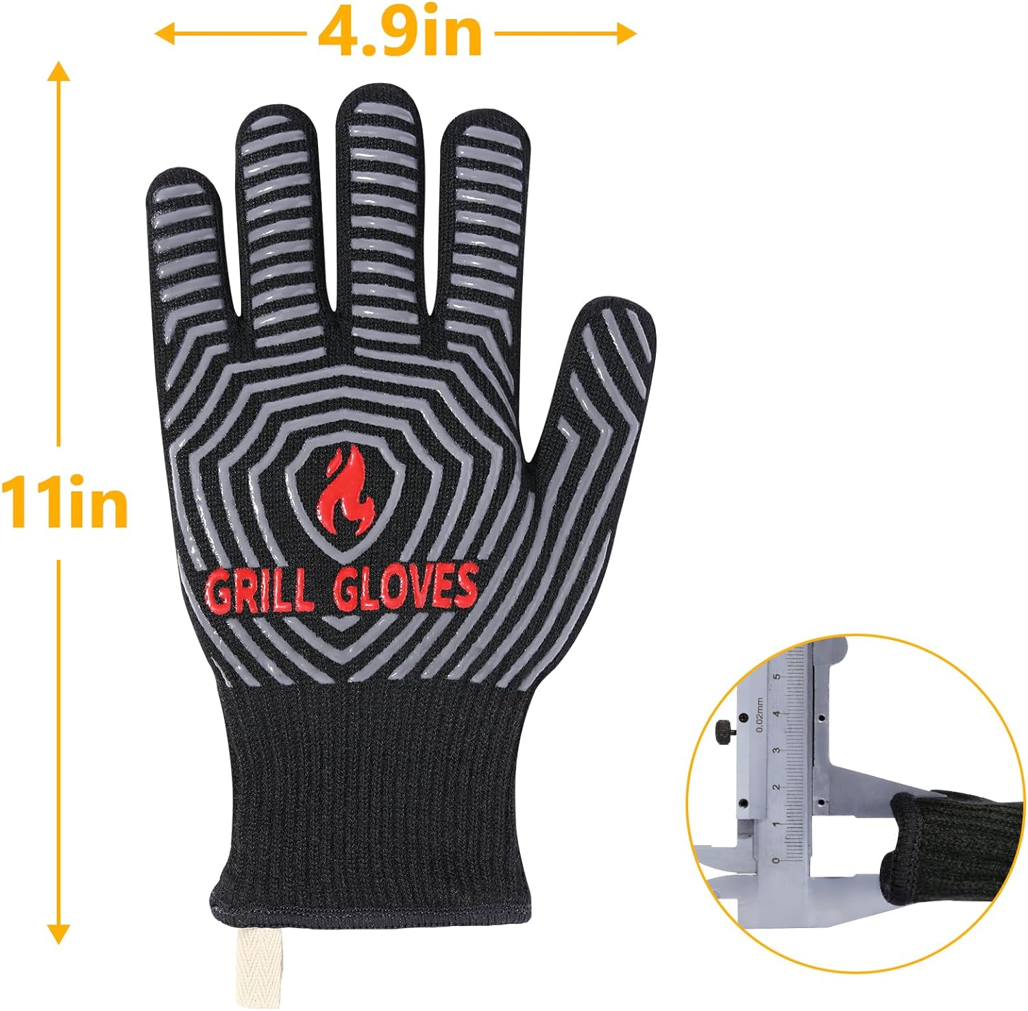 QUWIN BBQ Gloves, Oven Gloves, Grilling Gloves Silicone Non-Slip Oven Mitts, Kitchen Gloves for BBQ, Grilling, Cooking, Baking-1 Pair… (Black, One Size Fits Most)