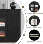 4 EVER WINNER 55" Coffee Bar with 4 Glass Doors and 3 Drawers, Sideboard Buffet Cabinet with Storage, Farmhouse Coffee Bar Cabinet with Adjustable Shelves for Kitchen, Dining Room, Black