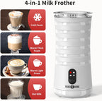 Paris Rhône Milk Frother, 4-in-1 Milk Steamer and Frother, Hot & Cold Foam Milk Warmer with Temperature Control, Auto Shut-Off Frothers for Coffee, Latte, Cappuccino, Macchiato