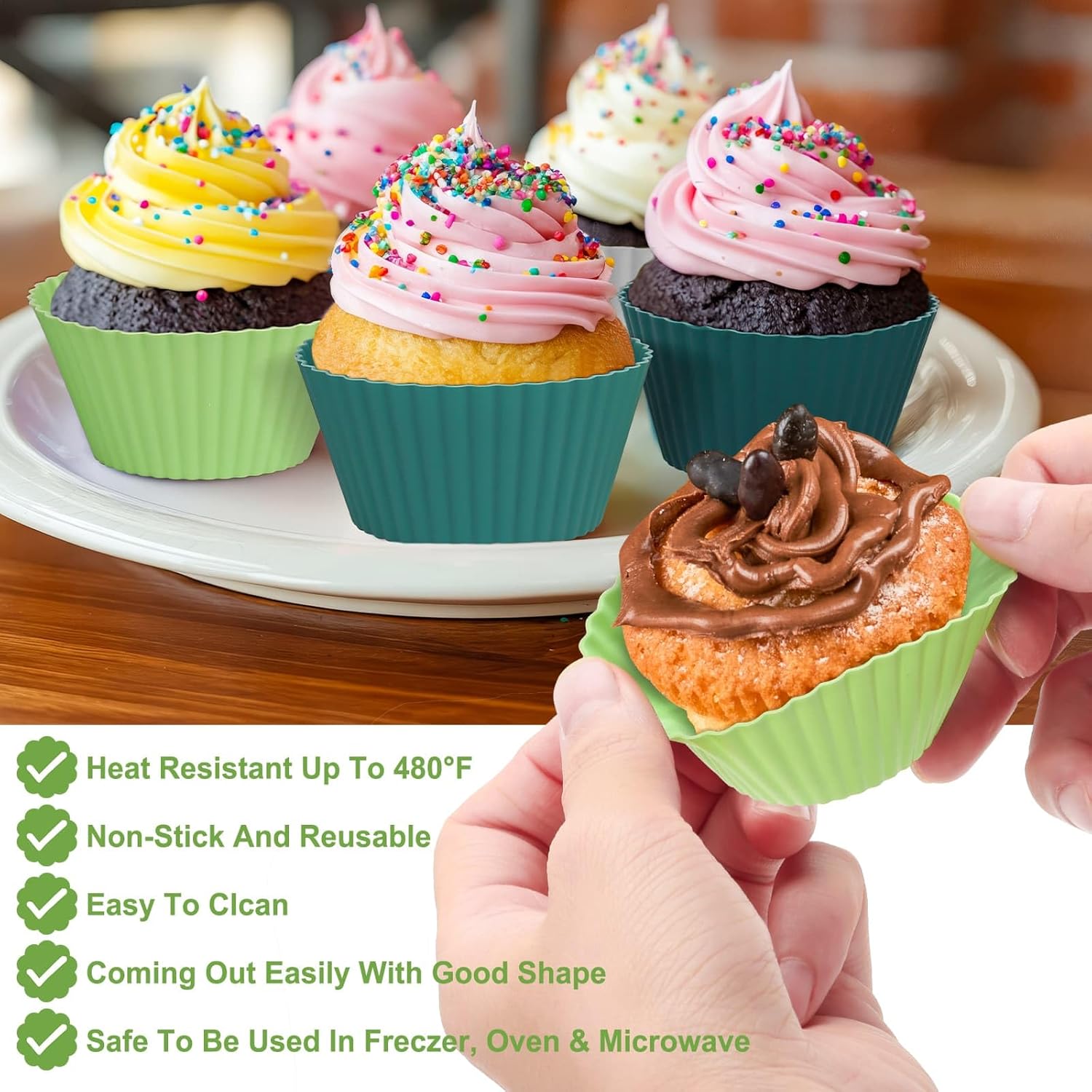 54 Pack Silicone Muffin Cups, Selizo Silicone Cupcake Baking Cups Reusable Muffin Liners Cupcake Wrapper Cups Holders for Muffins, Cupcakes, and Candies (Navy, Gray Blue, Green, White)