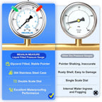 MEANLIN MEASURE 0~100Psi Liquid Filled Pressure Gauge 1/4" NPT 2.5" FACE DIAL Stainless Steel Glycerin Filled WOG Water Oil Air Back Mount (with 2PCS Snaps)