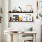 Forbena 36 Inch Long Picture Ledge Shelf, Wooden Floating Shelves for Wall with Lip, Dark Brown Wall Mounted Bookshelf Bookshelves for Living Room Bedroom Office Books Photos (Real Wood, Set of 4)