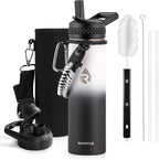 Insulated Water Bottle 20 oz, Triple Wall Vacuum Stainless Steel (Cold for 48 Hrs), Leak Proof & Non-BPA, Kids Water Bottle Jug for School with Straw Spout Lids, Ombre: White/Black